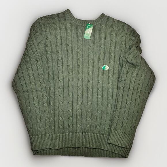 L.L.Bean Cable Knit Cotton Sweater Green M Regular NWT Classic Crew Neck - Picture 1 of 4